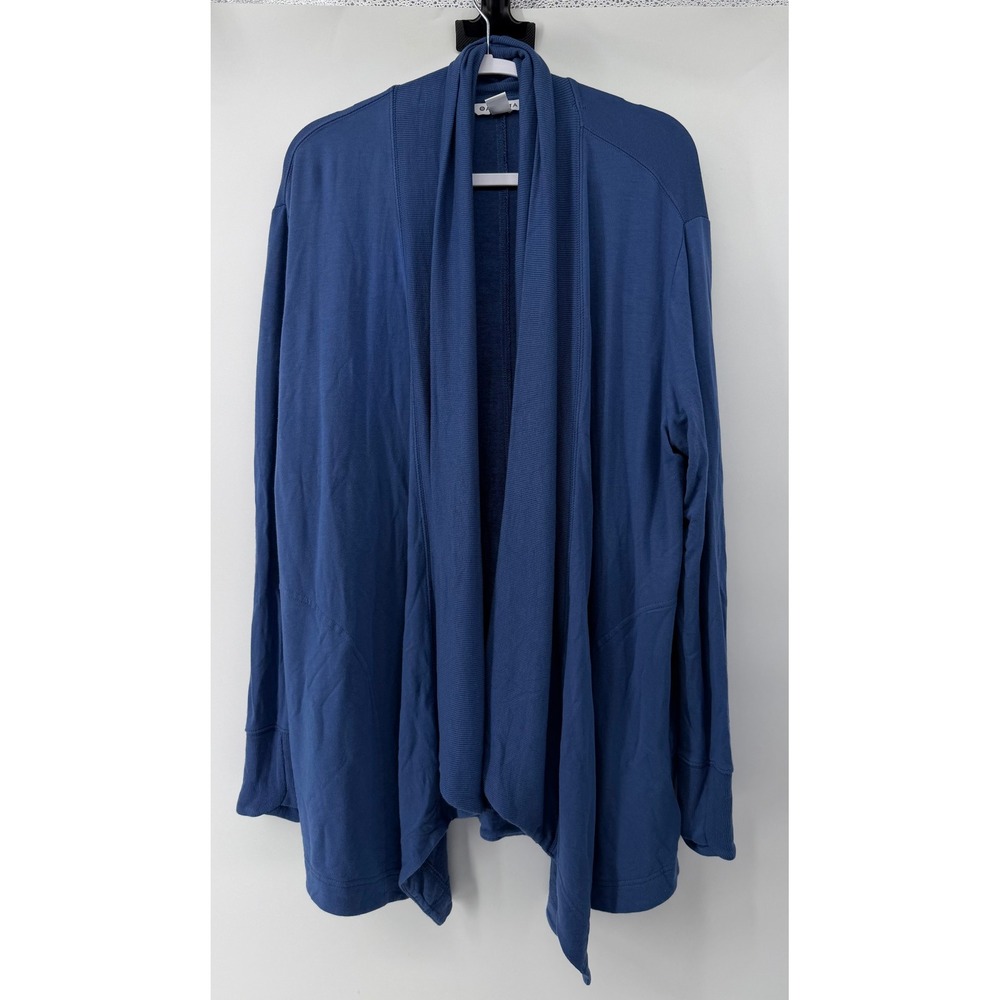 Athleta Womens Blue Pranayama Wrap Open Front Cardigan Pockets Size M